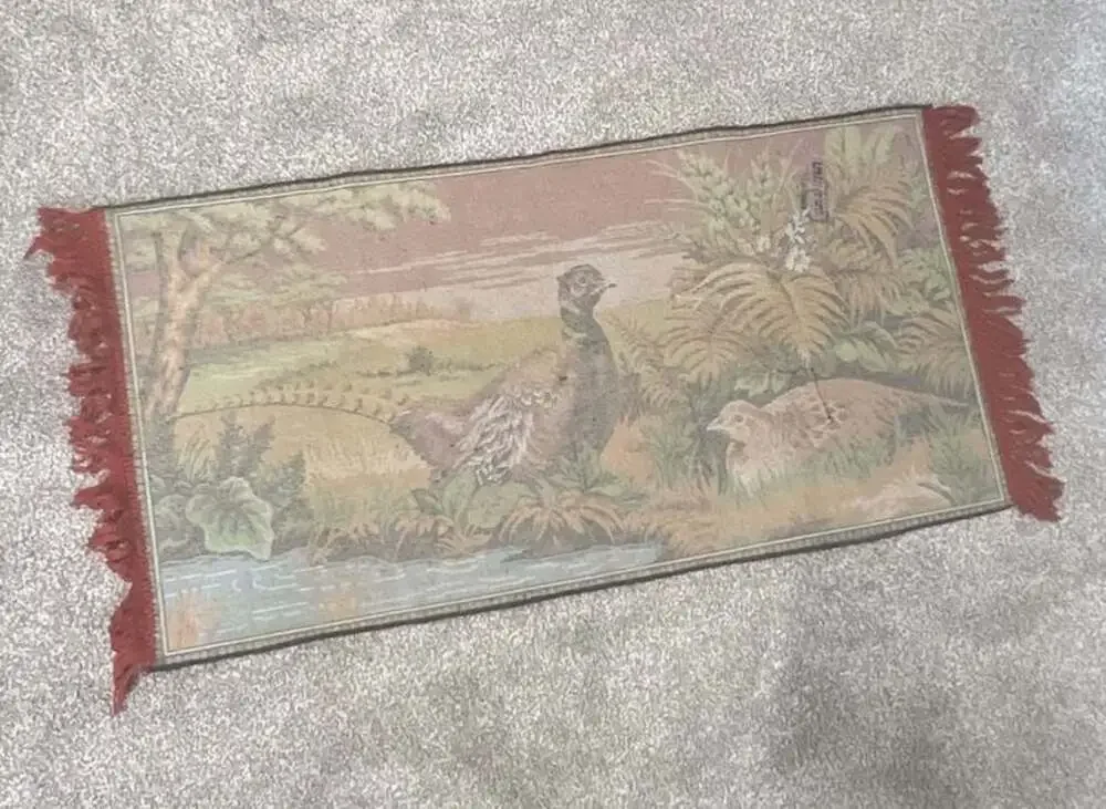 Vintage Pheasant Woodland Velvet Wall Tapestry Rug